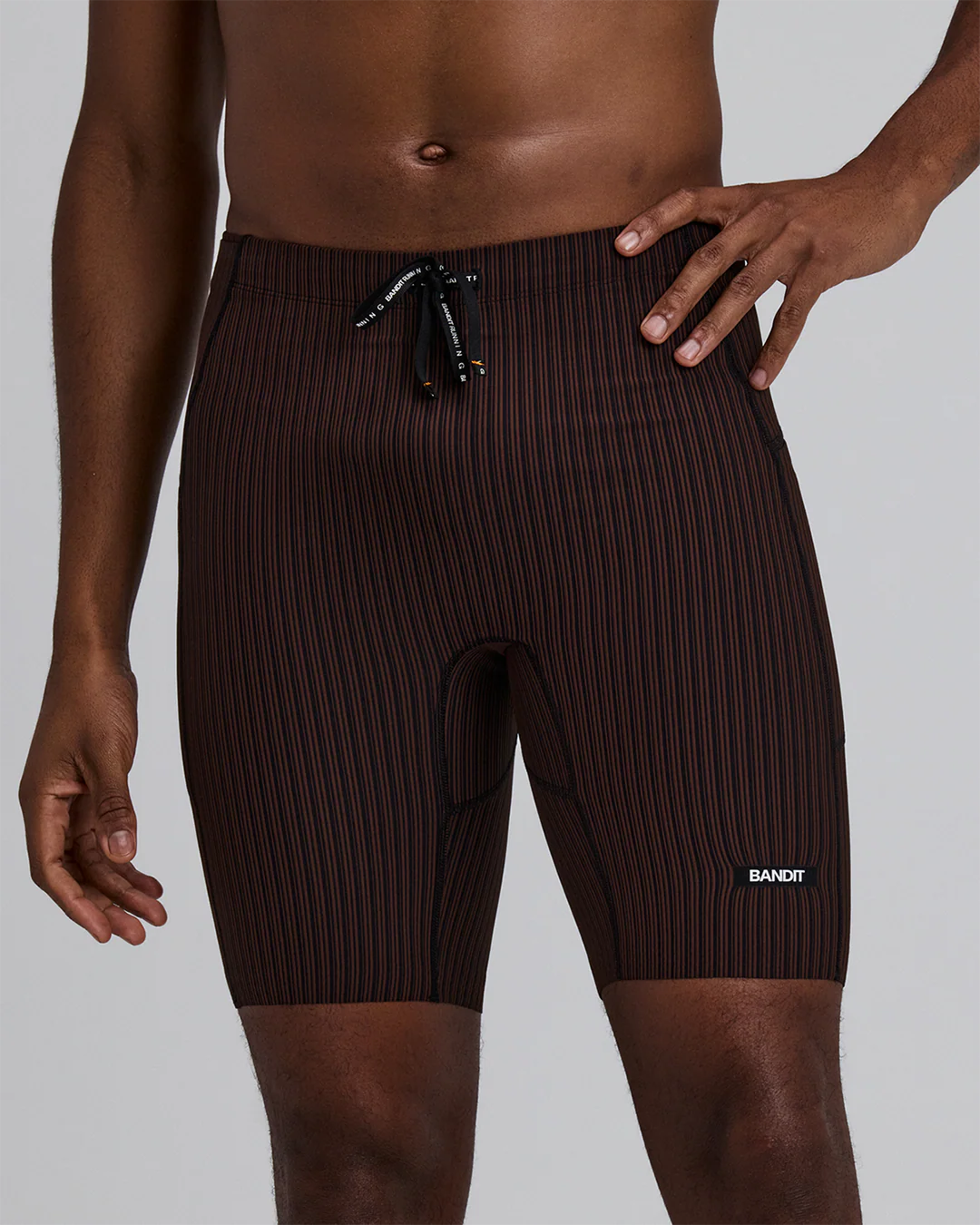 Bandit Men's Striped Cadence⢠7 Pocket Lined Half Tights "Cacao/Black" - Image 2
