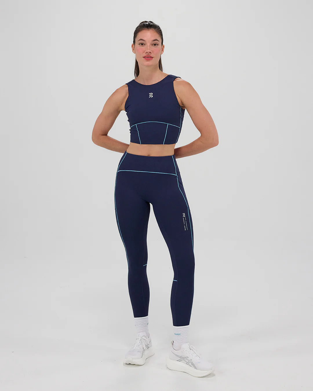 Bandit Women's Stamina™ Pop Stitch™ High Waist Leggings "NY Navy/Vintage Blue" - Image 2