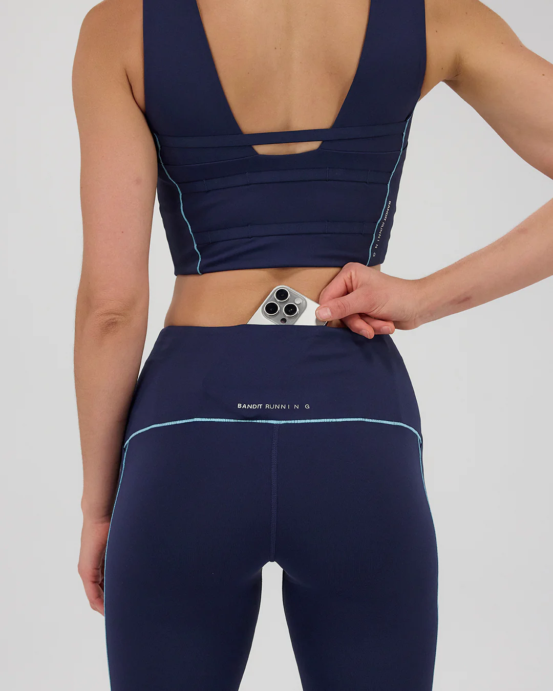 Bandit Women's Stamina™ Pop Stitch™ High Waist Leggings "NY Navy/Vintage Blue" - Image 4