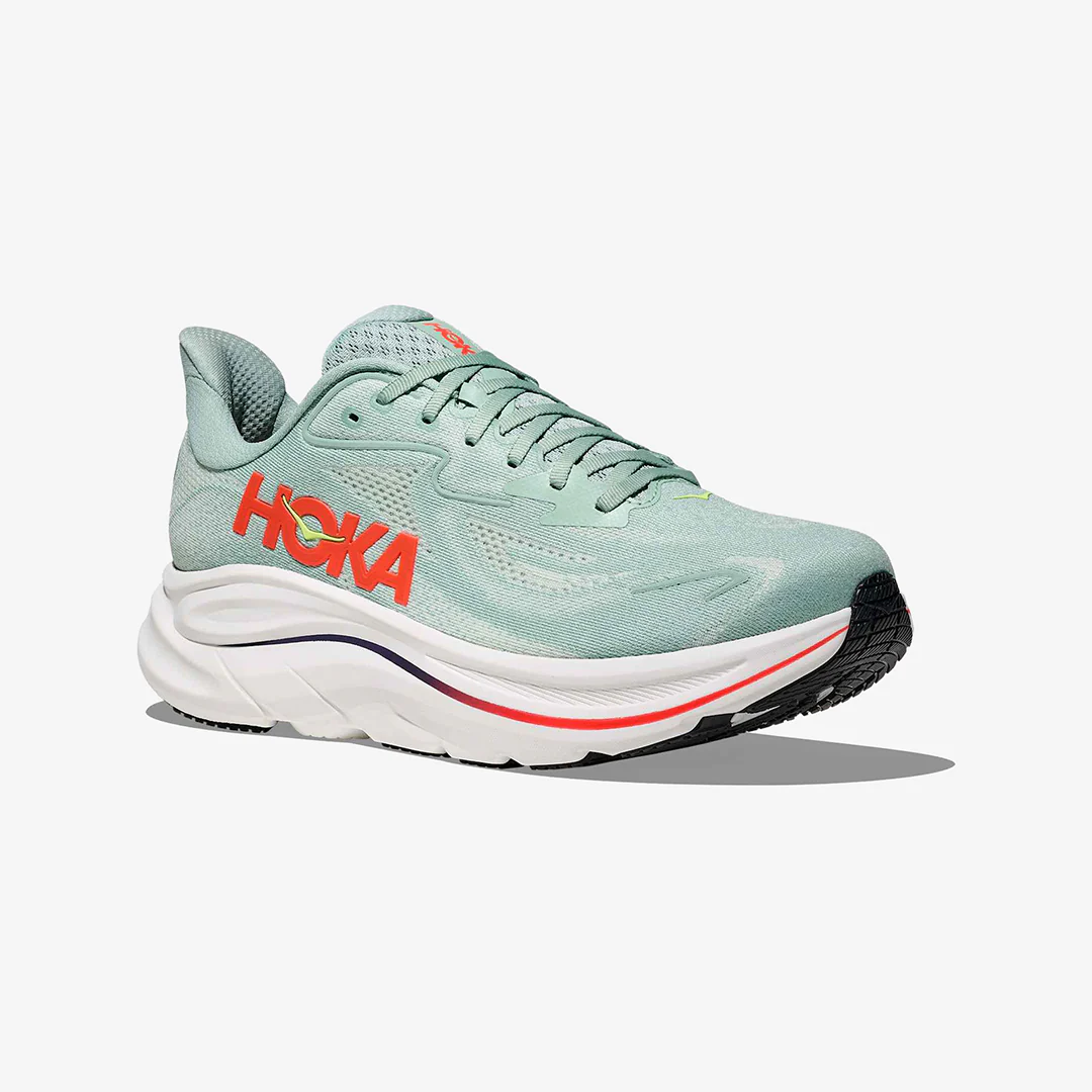 Hoka Men's Clifton 10 "Sage/Neon Flame" Wide - Image 4