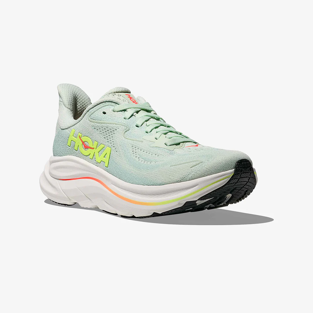 Hoka Women's Clifton 10 "Sea Glass/Neon Flame" - Image 4