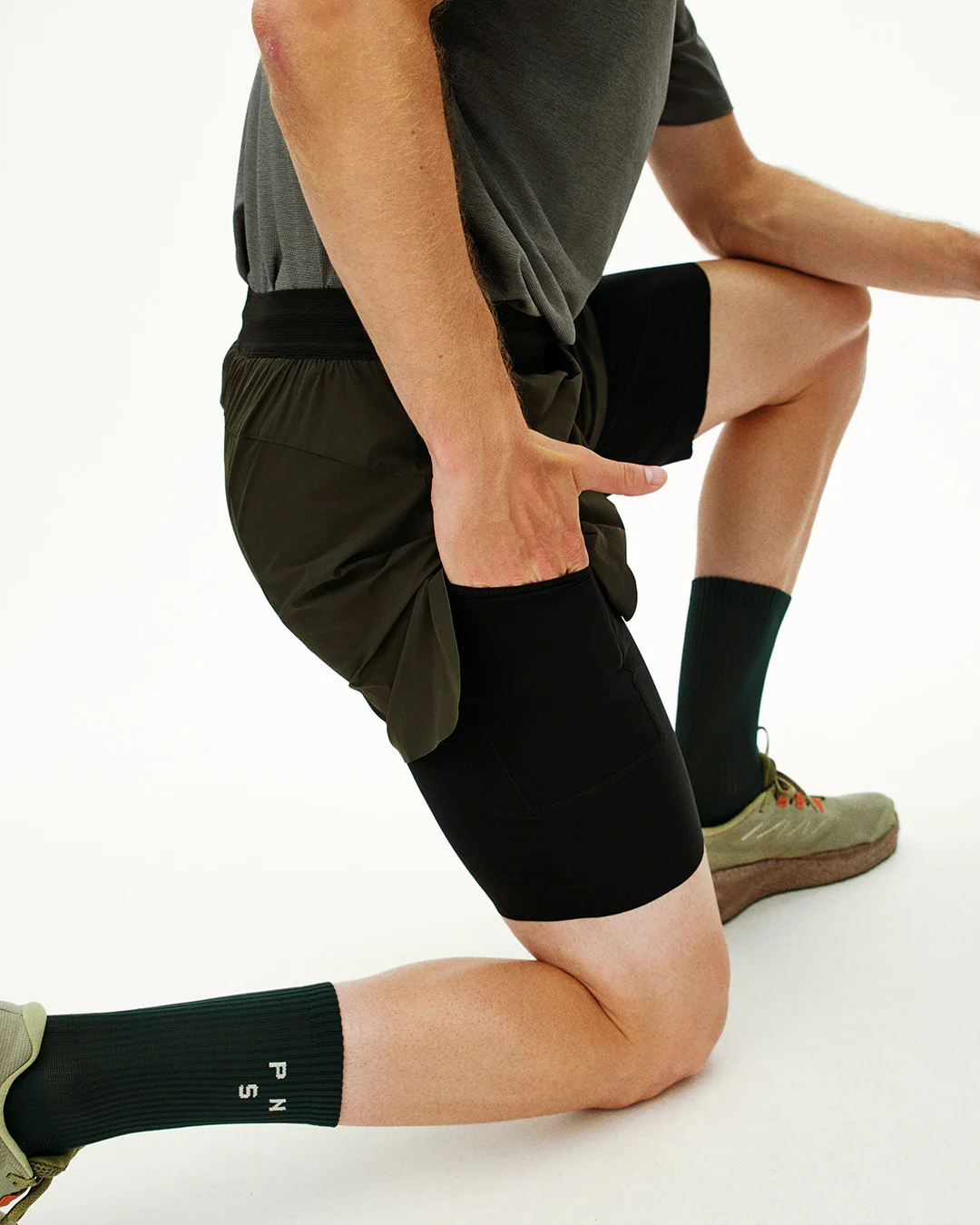 Pas Normal Studios Balance Men's 2-in-1 Shorts "Dark Olive" - Image 3