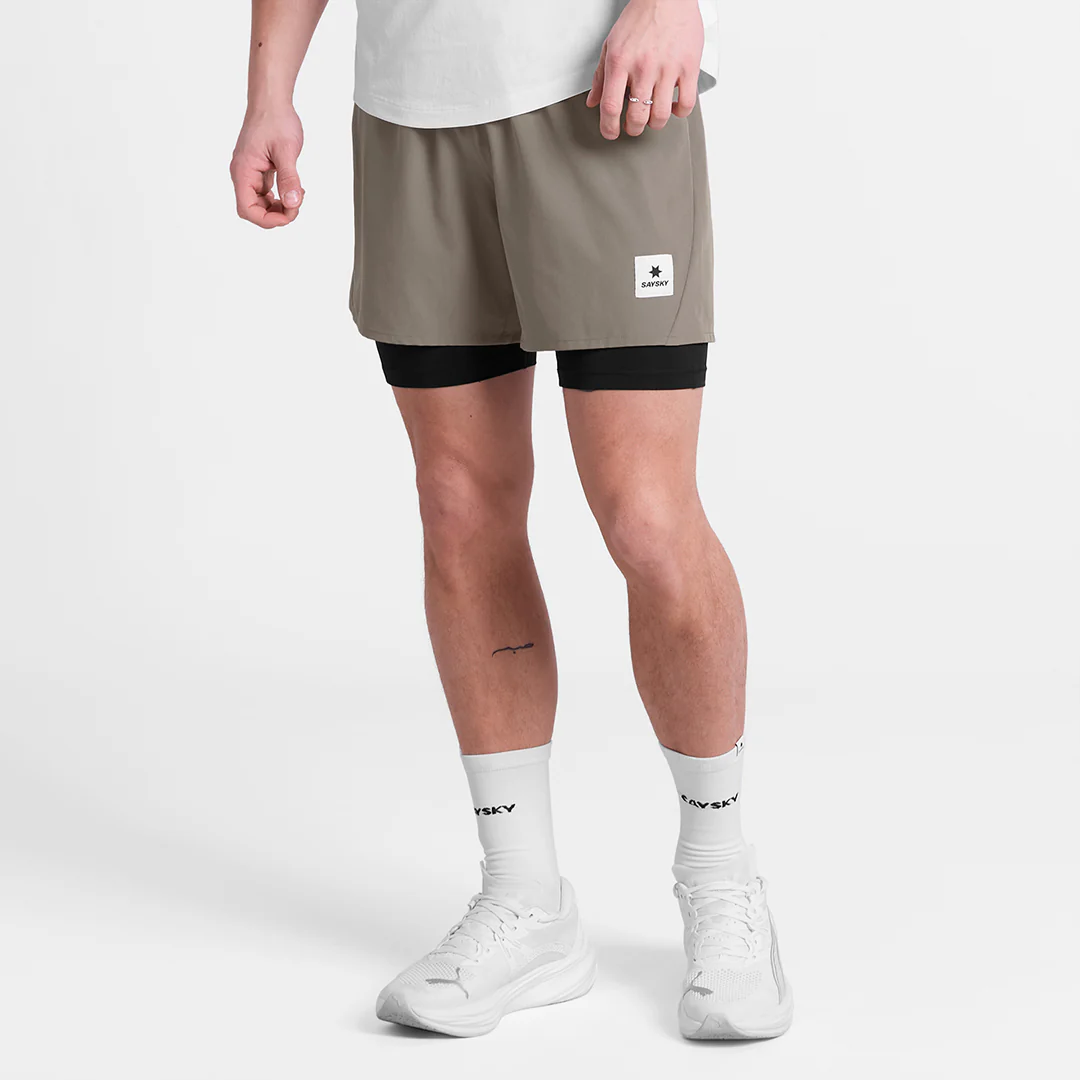 Saysky Men's Pace 2 in 1 Shorts 5" "Taupe" - Image 3