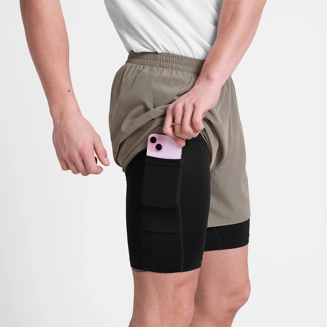 Saysky Men's Pace 2 in 1 Shorts 5" "Taupe" - Image 5