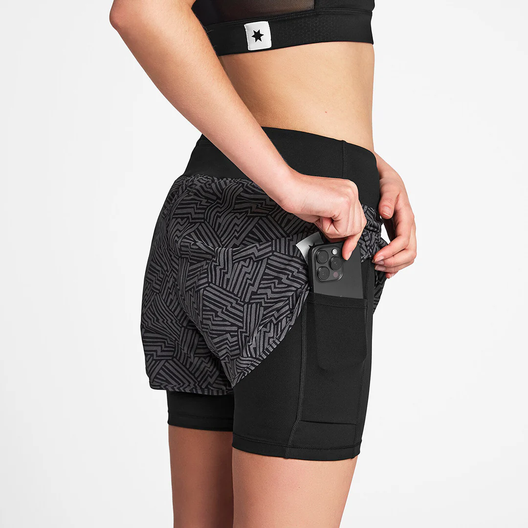 Saysky Women's Reflective Pace 2 in 1 Shorts 3" "Black AOP" - Image 6